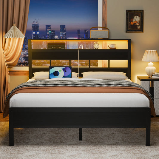 Bed Frame With LED Lights/Charging Station