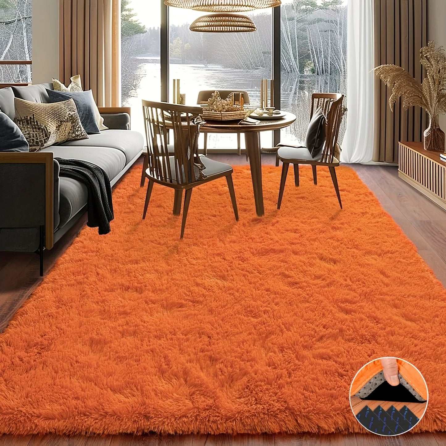 Luxury Plush Orange Soft Shaggy Non-Slip Decor Rug