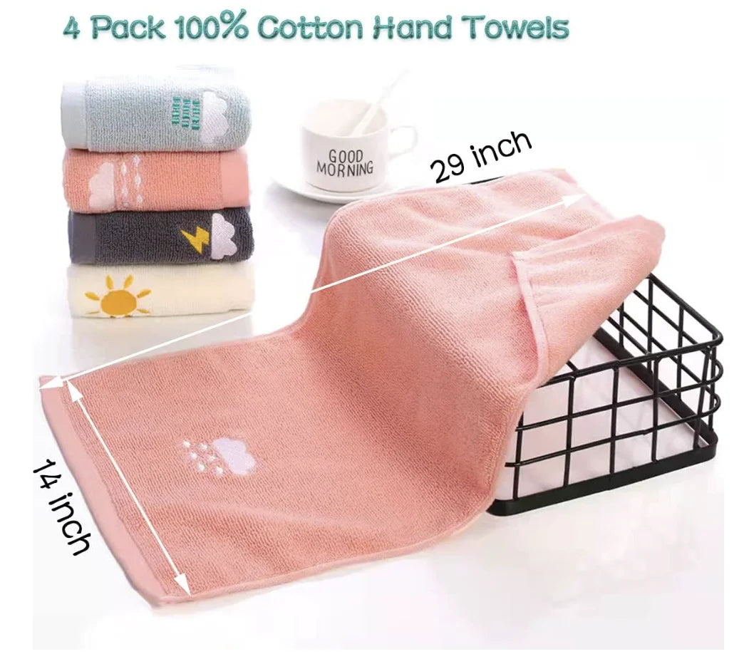 Premium Cotton Hand Towel Set – 4 Pack