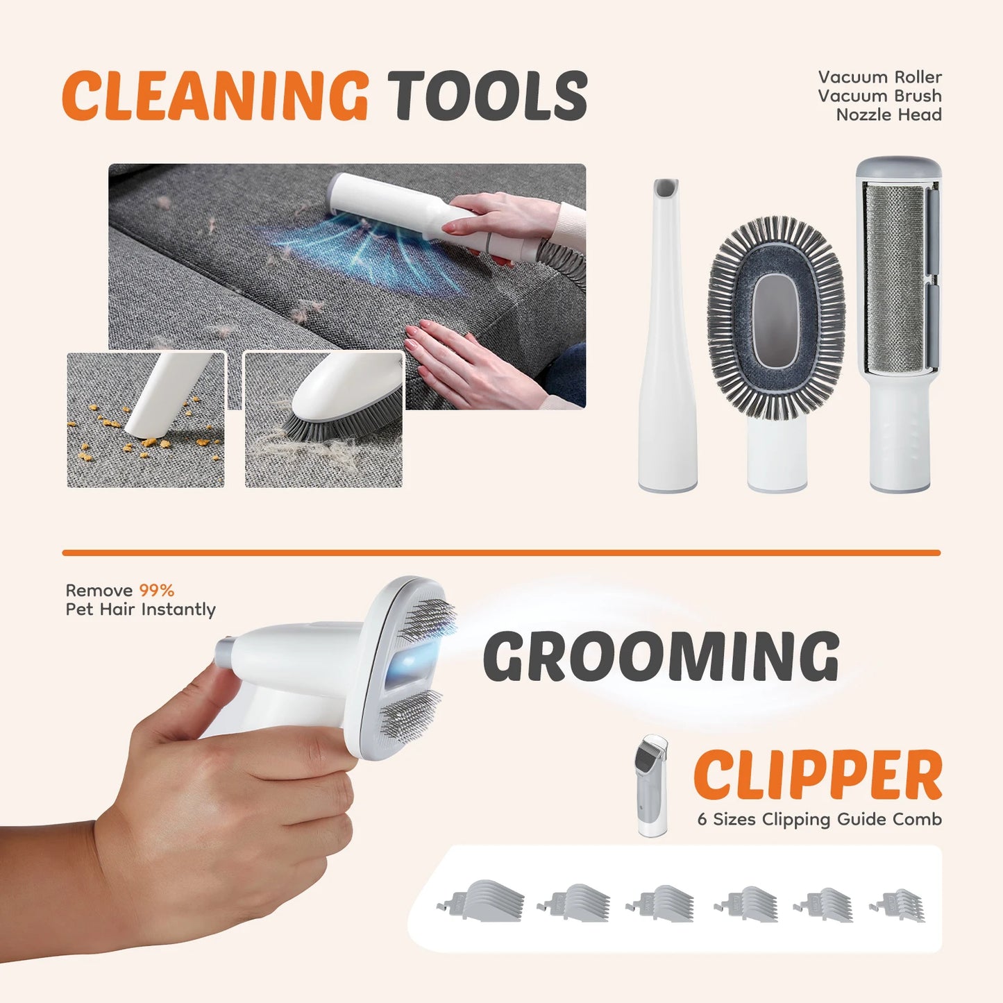 Pet Grooming Vacuum Kit With 3 Suction Modes