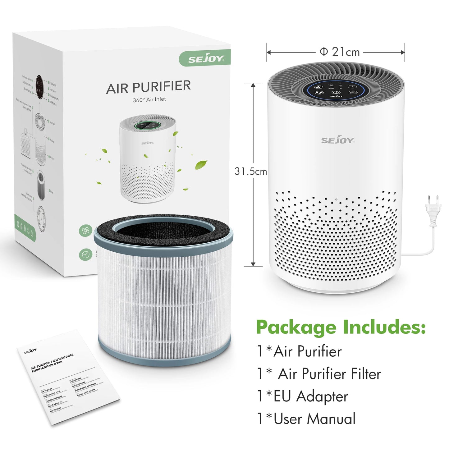 Sejoy True HEPA Air Purifier Ionizer