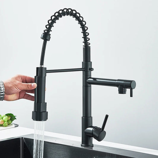 Black Spring Pull Down Kitchen Sink Faucet