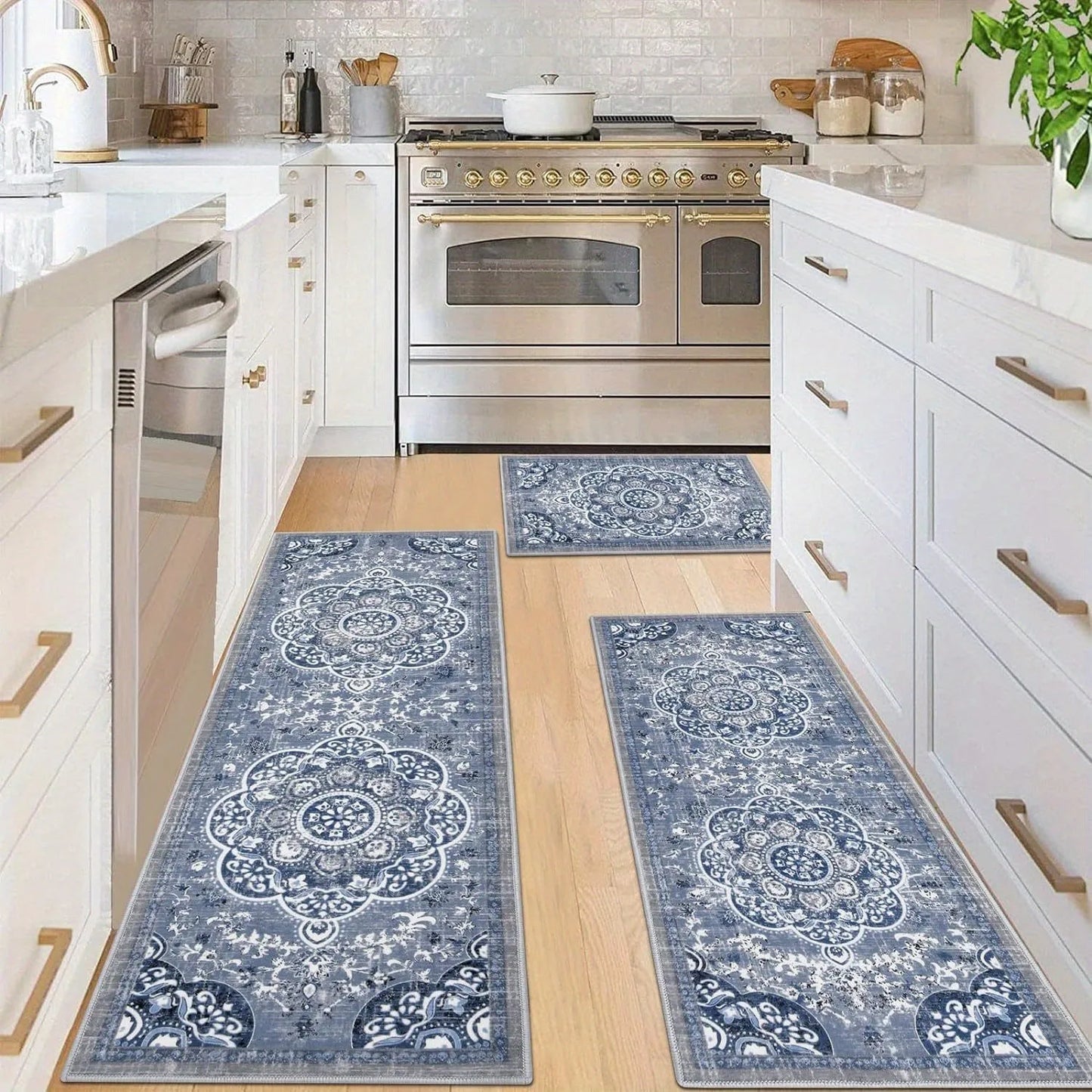 3 pcs Bohemian style kitchen carpets Non-slip