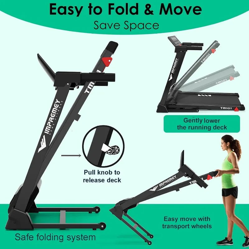 Impremey Folding Treadmill With Incline, Easy Assembly
