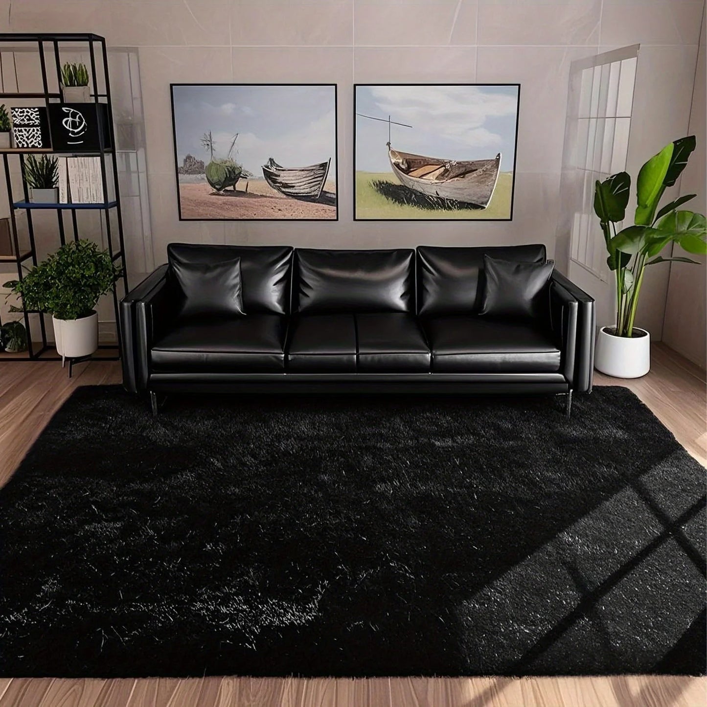 Super Soft Fluffy Black Decorative Rug