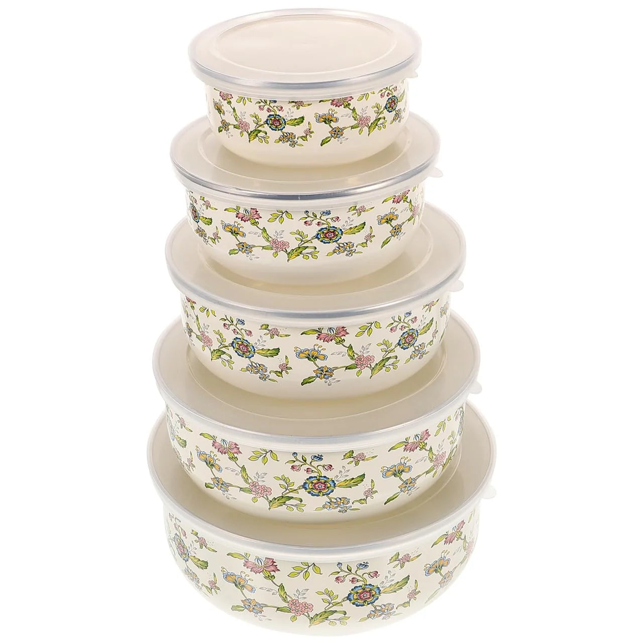 5PCS Enamel Bowls With Lids
