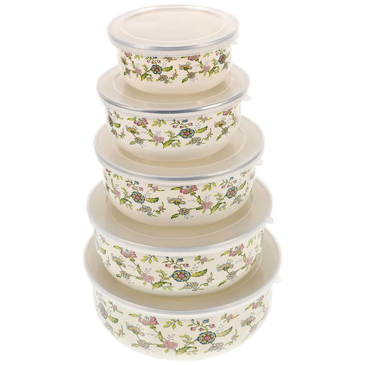 5PCS Enamel Bowls With Lids
