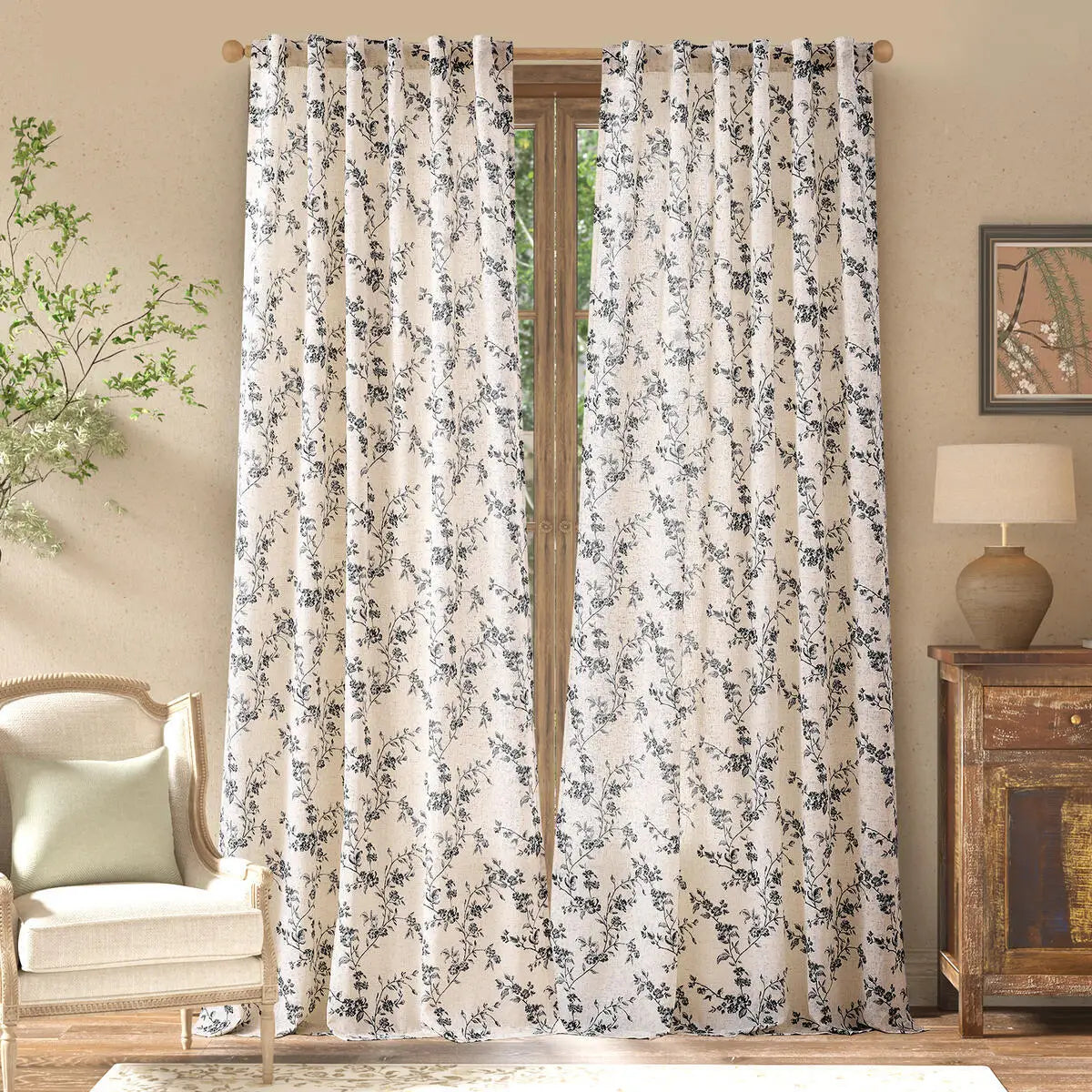 JINCHAN 2 Flower Patterned Drapes