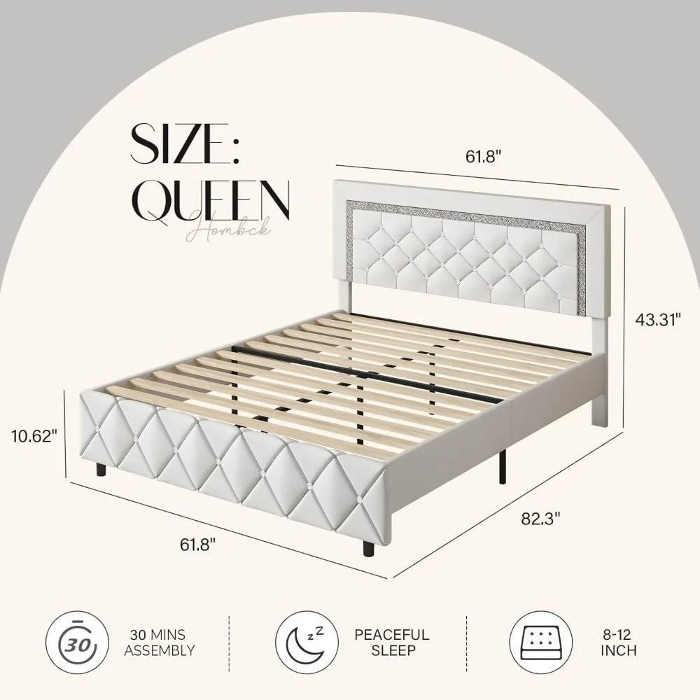 Platform Bed Frame With Upholstered Diamond Headboard