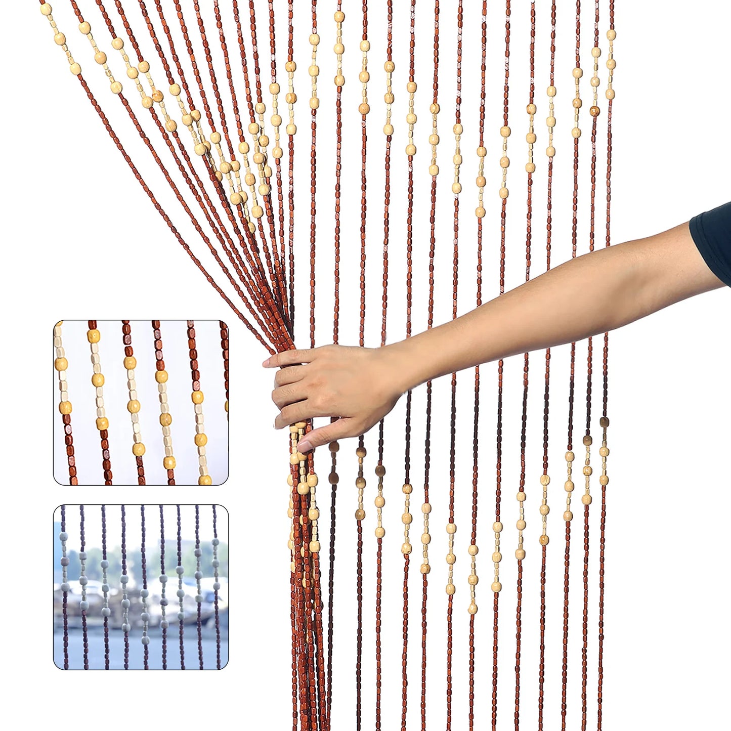 Natural Wood Bamboo Beaded Curtain