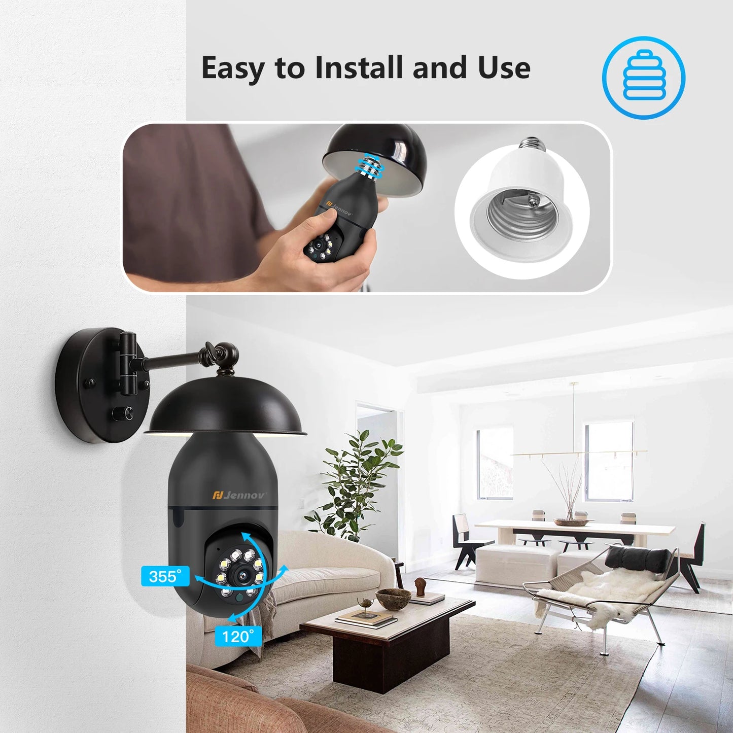 3MP Light Bulb Security Camera – 360° Panoramic View
