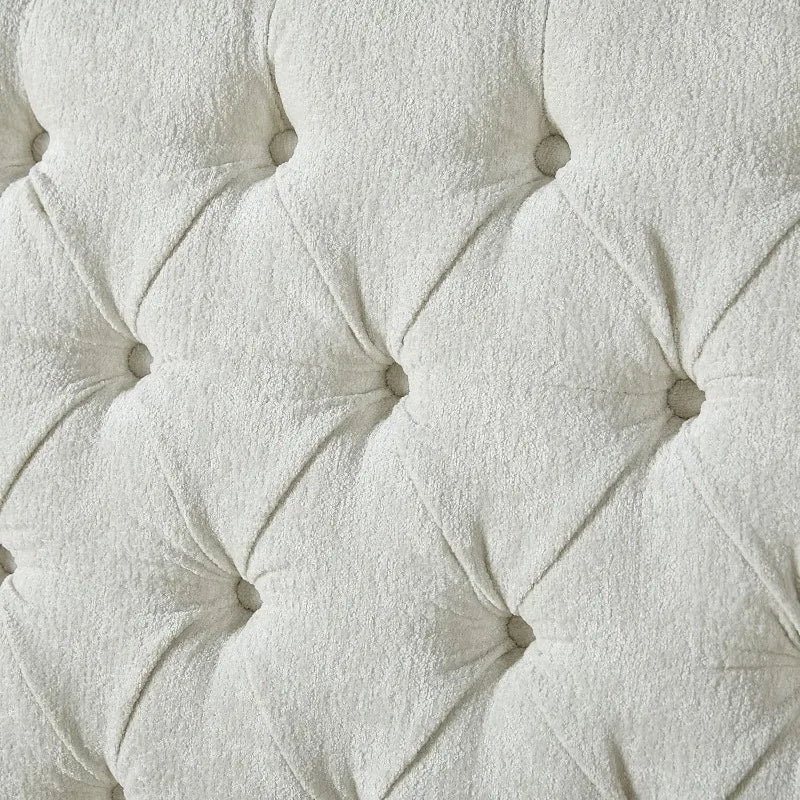 Chenille Sleigh Bed, Tufted Wingback Headboard