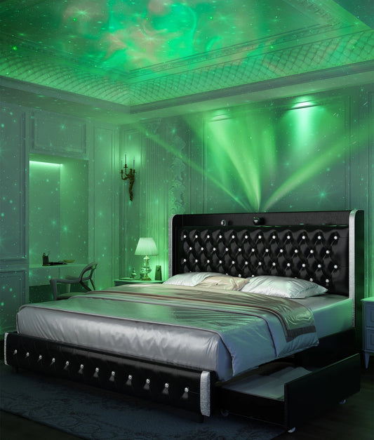 Bed Frame With Galaxy Projector And Bluetooth Speaker