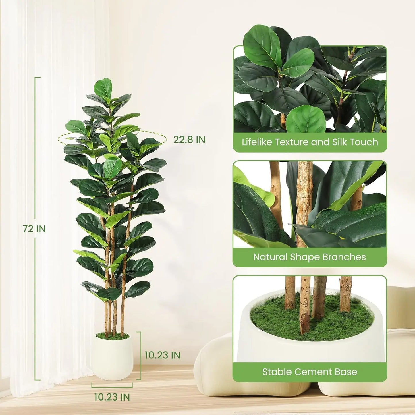 5/6/7 FT Artificial Fiddle Leaf Fig Tree With Pot