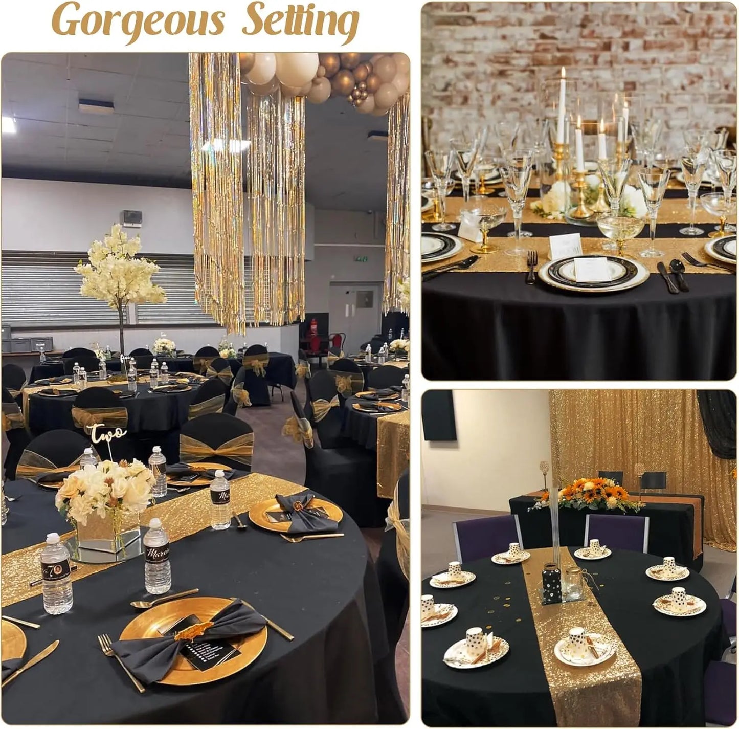 Sequin Table Runner Gold Glitter (24pcs)