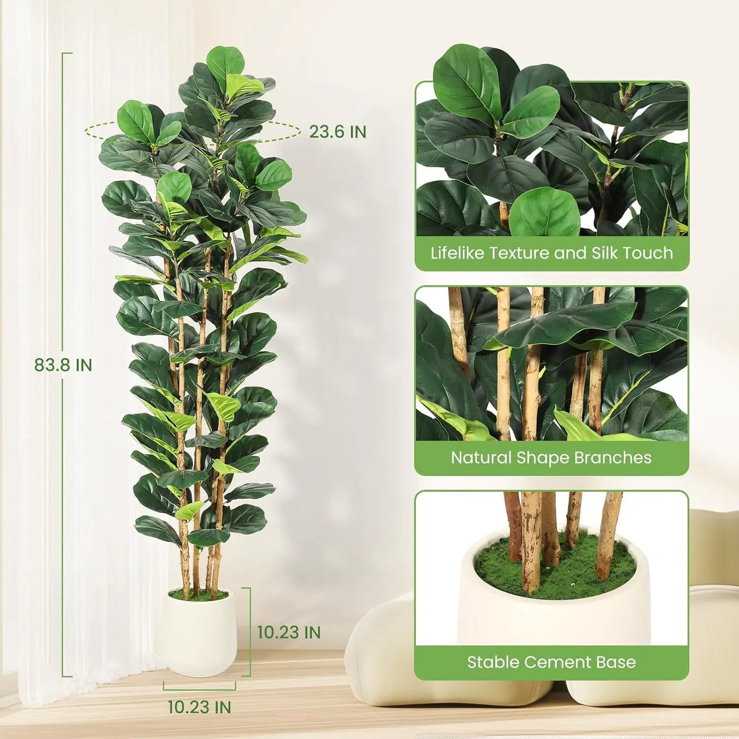 5/6/7 FT Artificial Fiddle Leaf Fig Tree With Pot