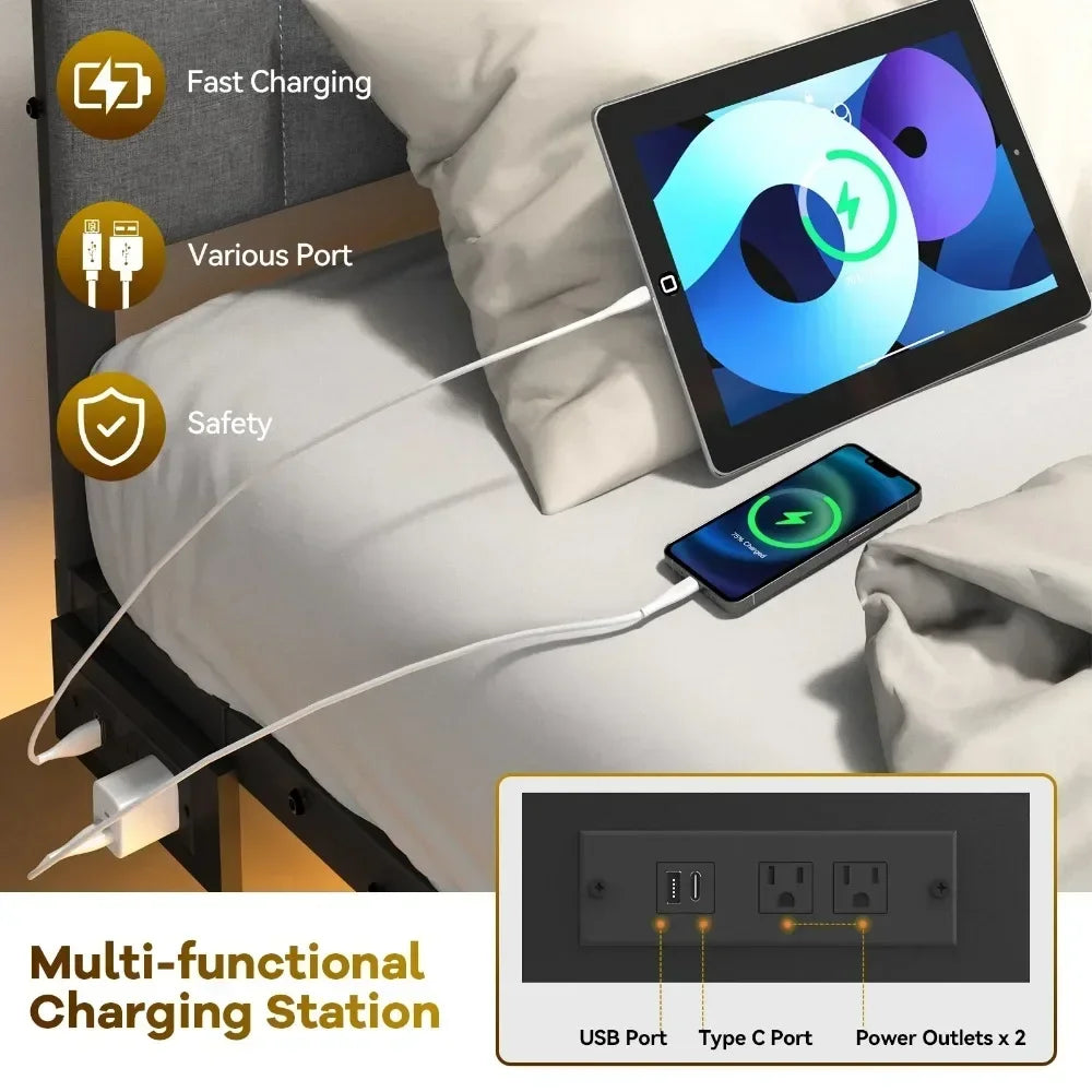 Floating LED Bed, Charging Station, 1000lb Capacity