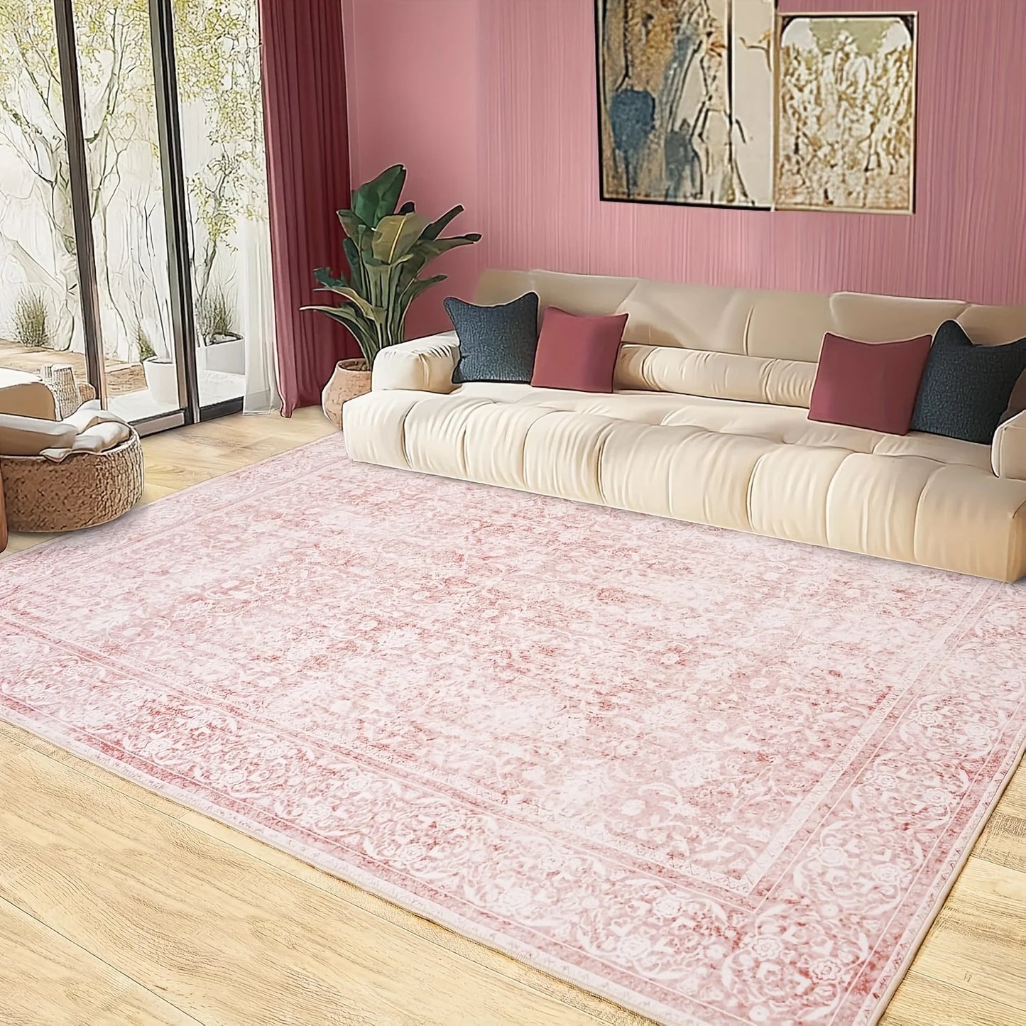 Vintage Pink Floral Large Area Rug