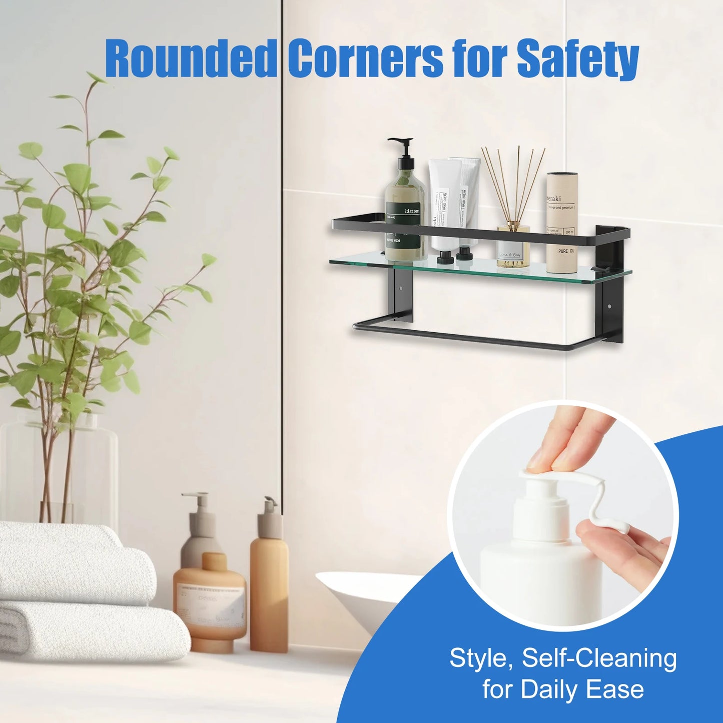 Glass Bathroom Shelf With Towel