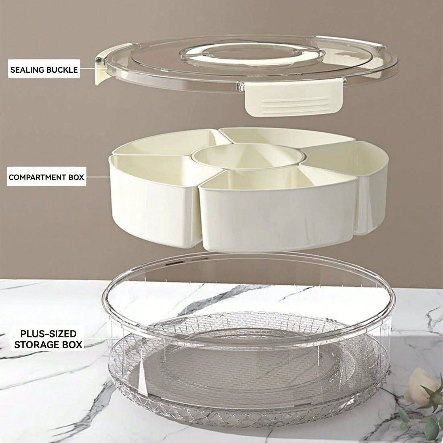 Divided Serving Tray With Lid, Spinner Container