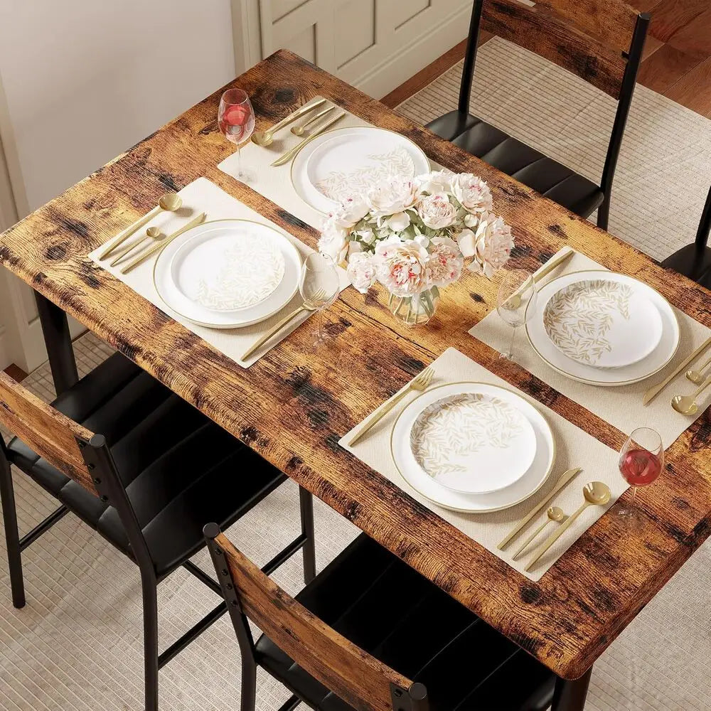 Rustic Brown Dining Table Set for 4