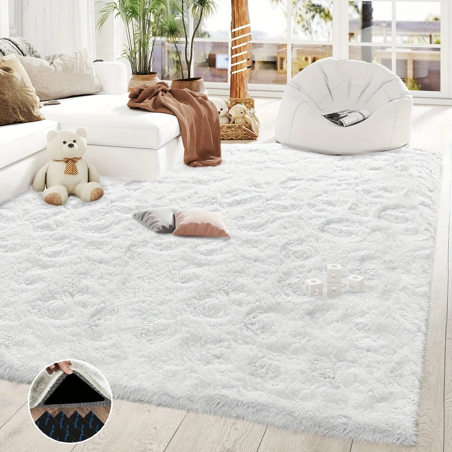 Modern Plush White Fluffy Shaggy Non-Slip Rug