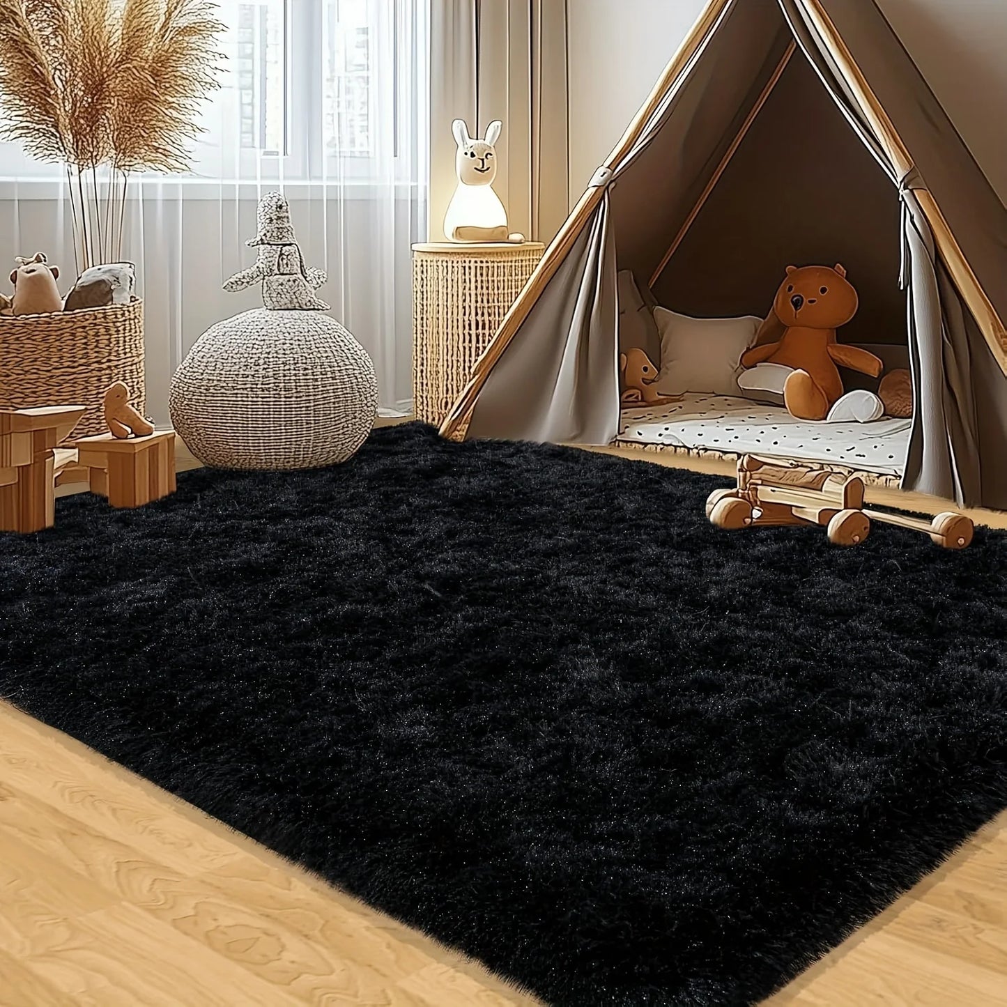 Super Soft Fluffy Black Decorative Rug