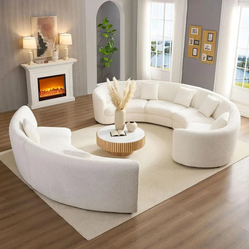 Modern Oversize Curved Sectional Sofa - Cream-White