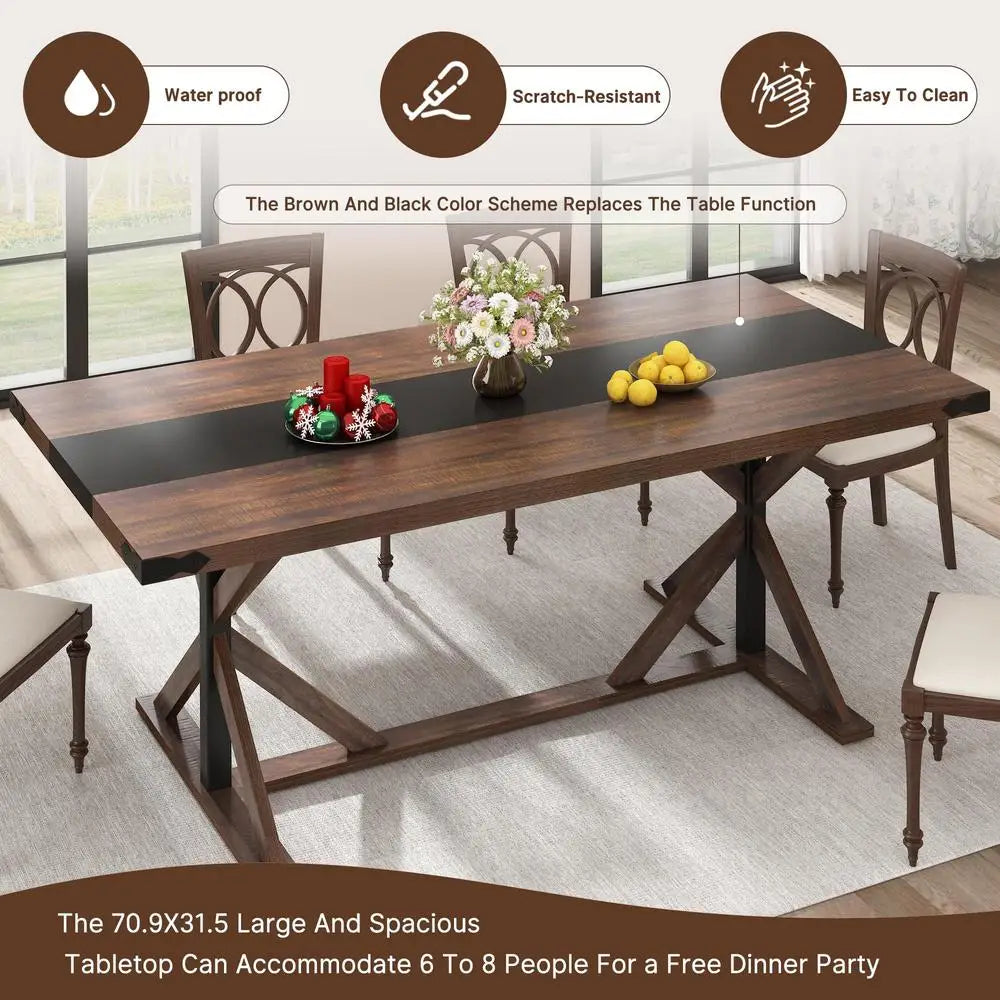 71" Large Brown Rustic Dining Table