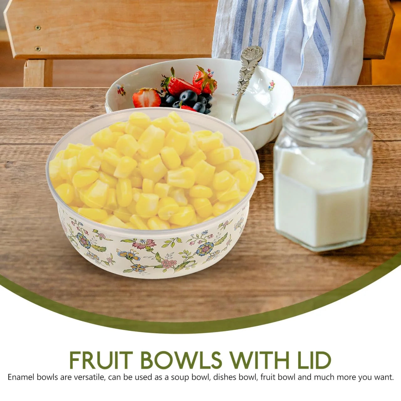 5PCS Enamel Bowls With Lids