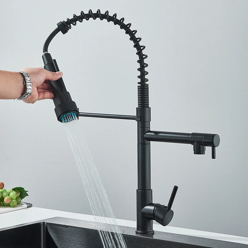 Black Spring Pull Down Kitchen Sink Faucet