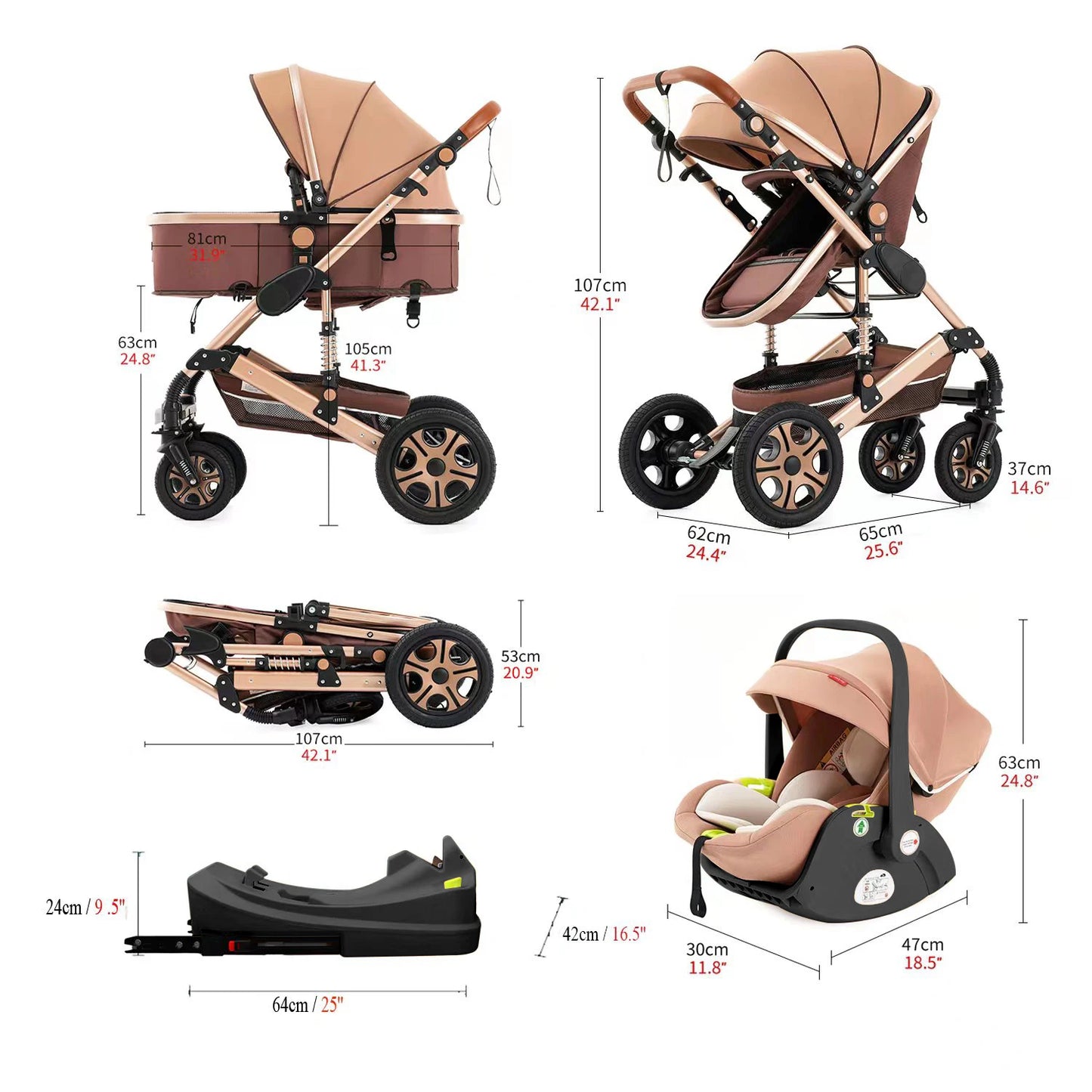 3-in-1 Reversible Luxury Stroller