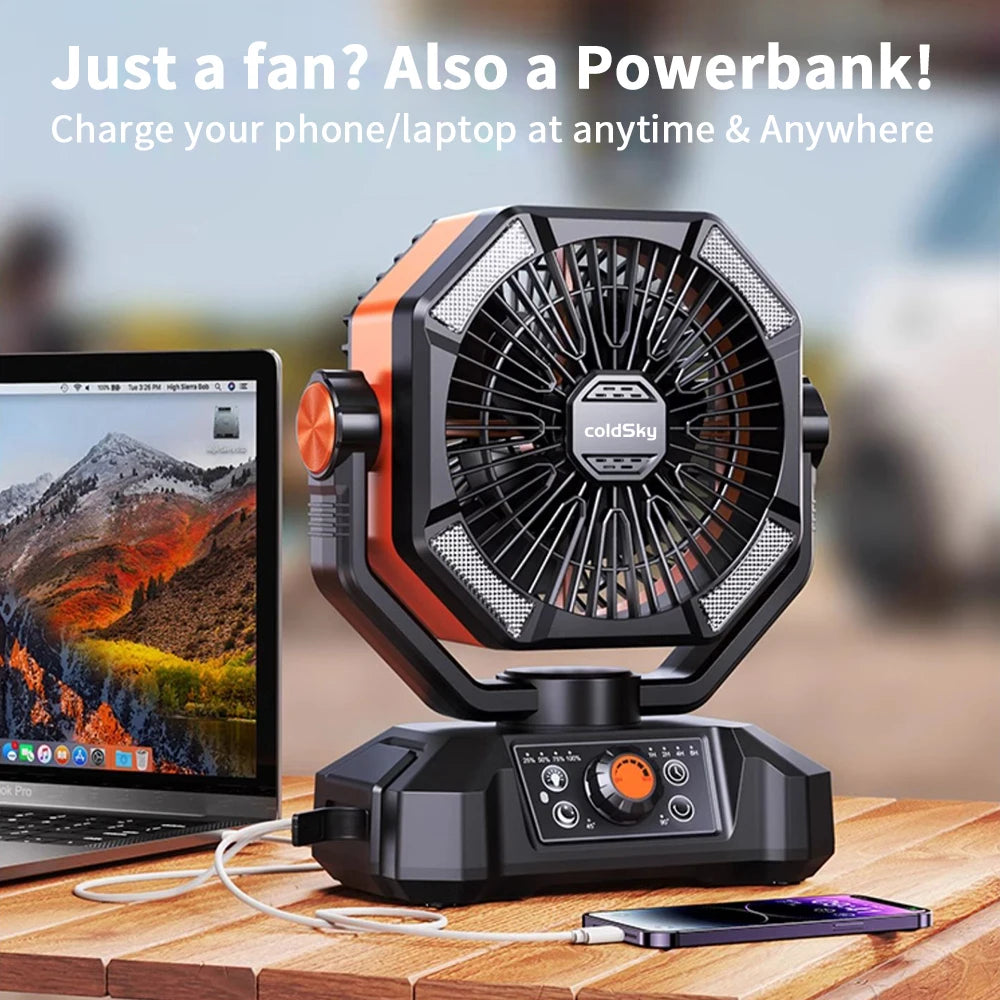 Portable ColdSky Fan With 4 LED Lantern Battery