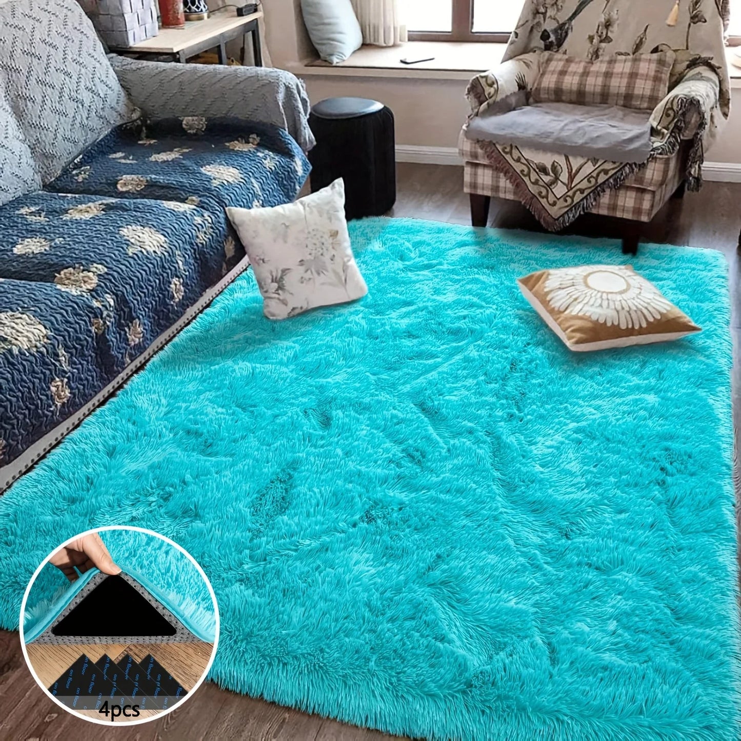 Blue Soft Shaggy Luxury Plush Carpet