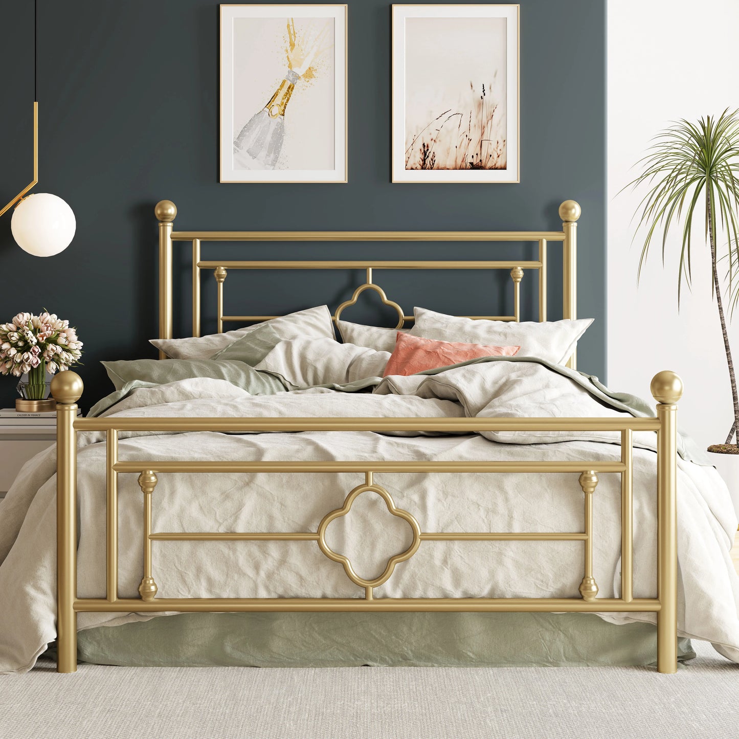 14-Inch Metal Platform Bed Frame with Vintage Victorian Design