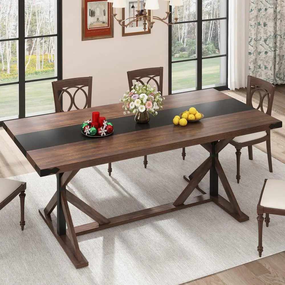 71" Large Brown Rustic Dining Table