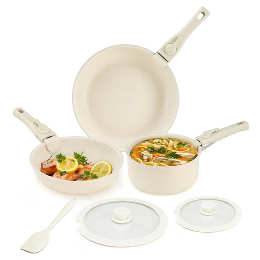 Granite Nonstick Cookware Set With Detachable Handles