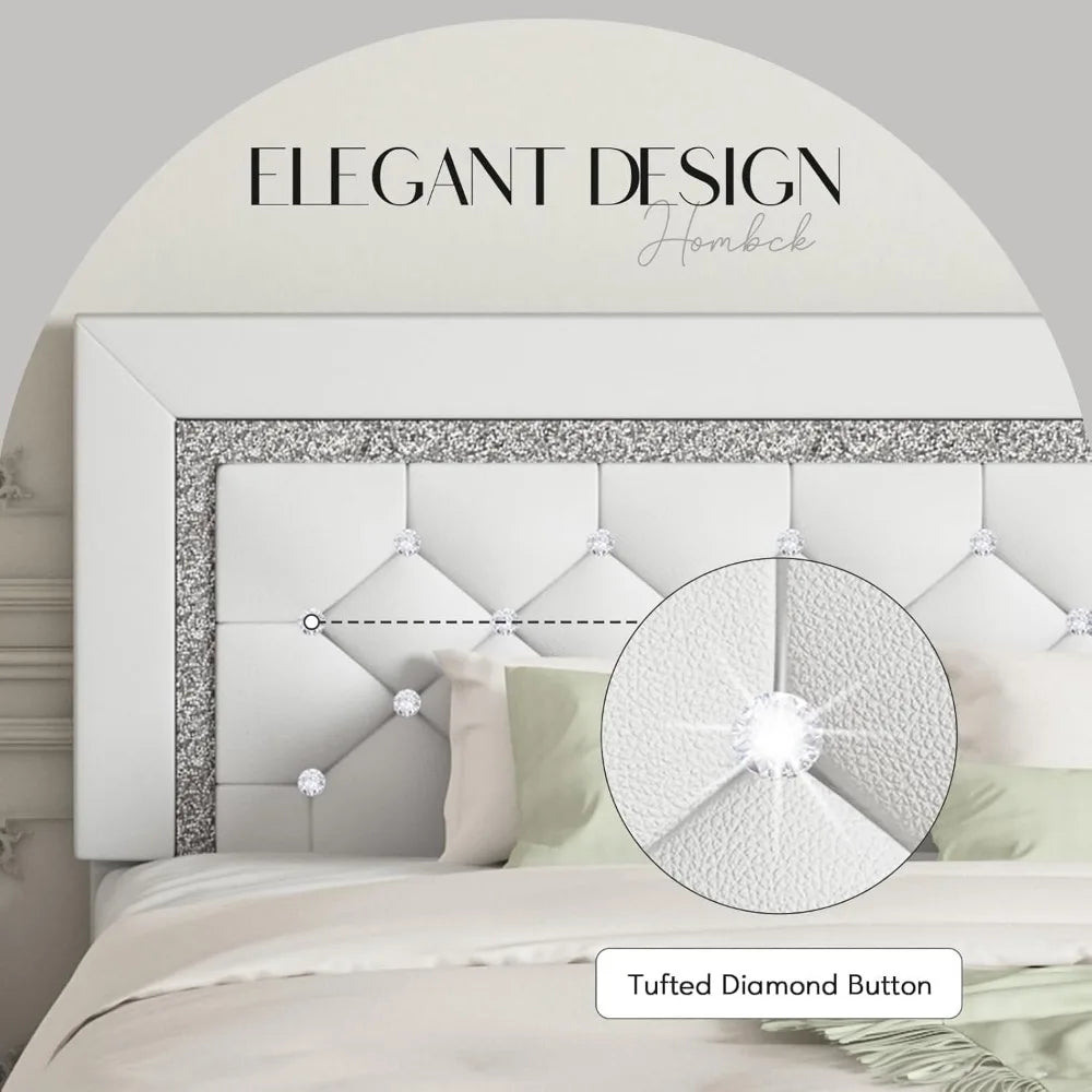 Platform Bed Frame With Upholstered Diamond Headboard