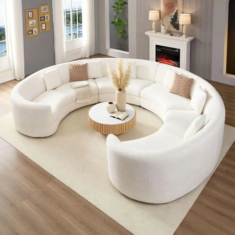 Modern Oversize Curved Sectional Sofa - Cream-White