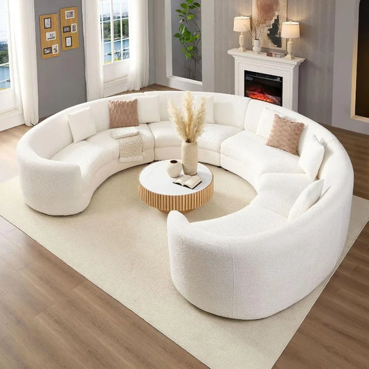 Modern Oversize Curved Sectional Sofa - Cream-White