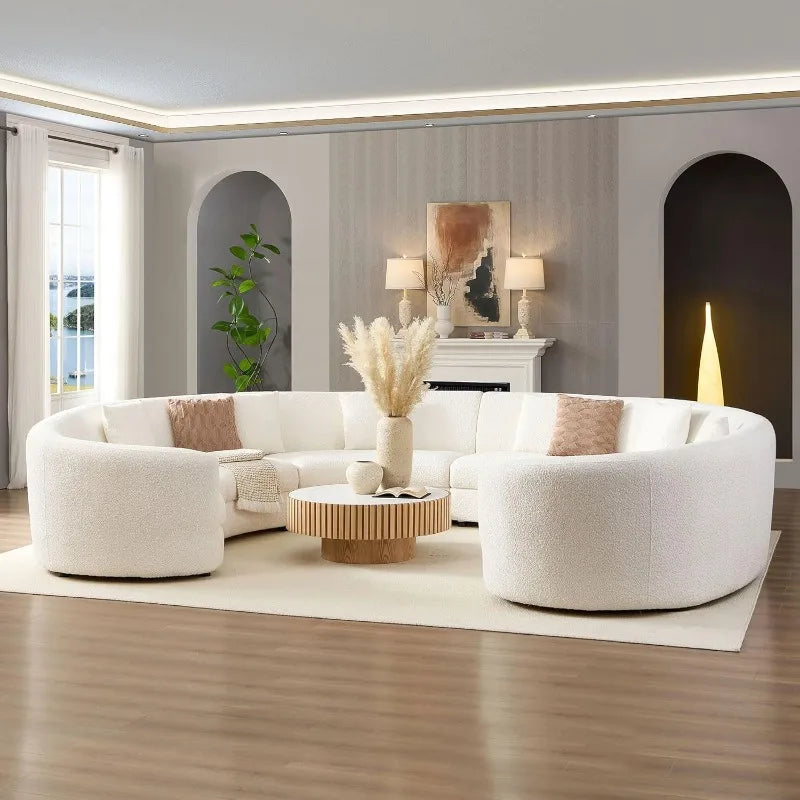 Modern Oversize Curved Sectional Sofa - Cream-White