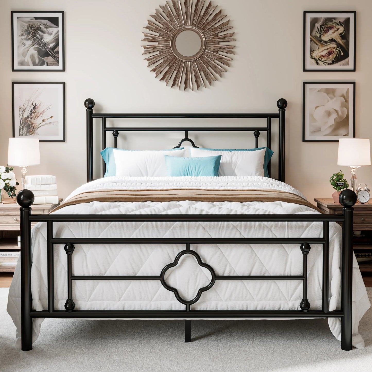 14-Inch Metal Platform Bed Frame with Vintage Victorian Design