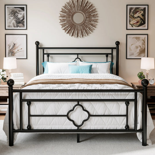 14-Inch Metal Platform Bed Frame with Vintage Victorian Design