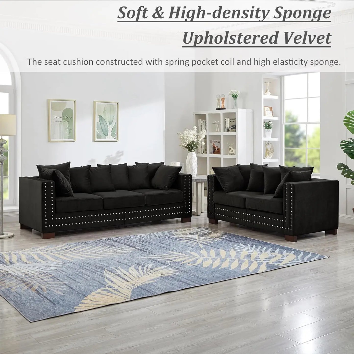 2-Piece Modern Velvet Upholstered Sofa Set