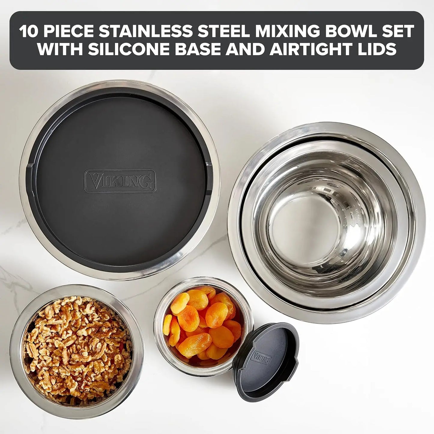 10-Piece Stainless Steel Mixing Bowls Set with Lids