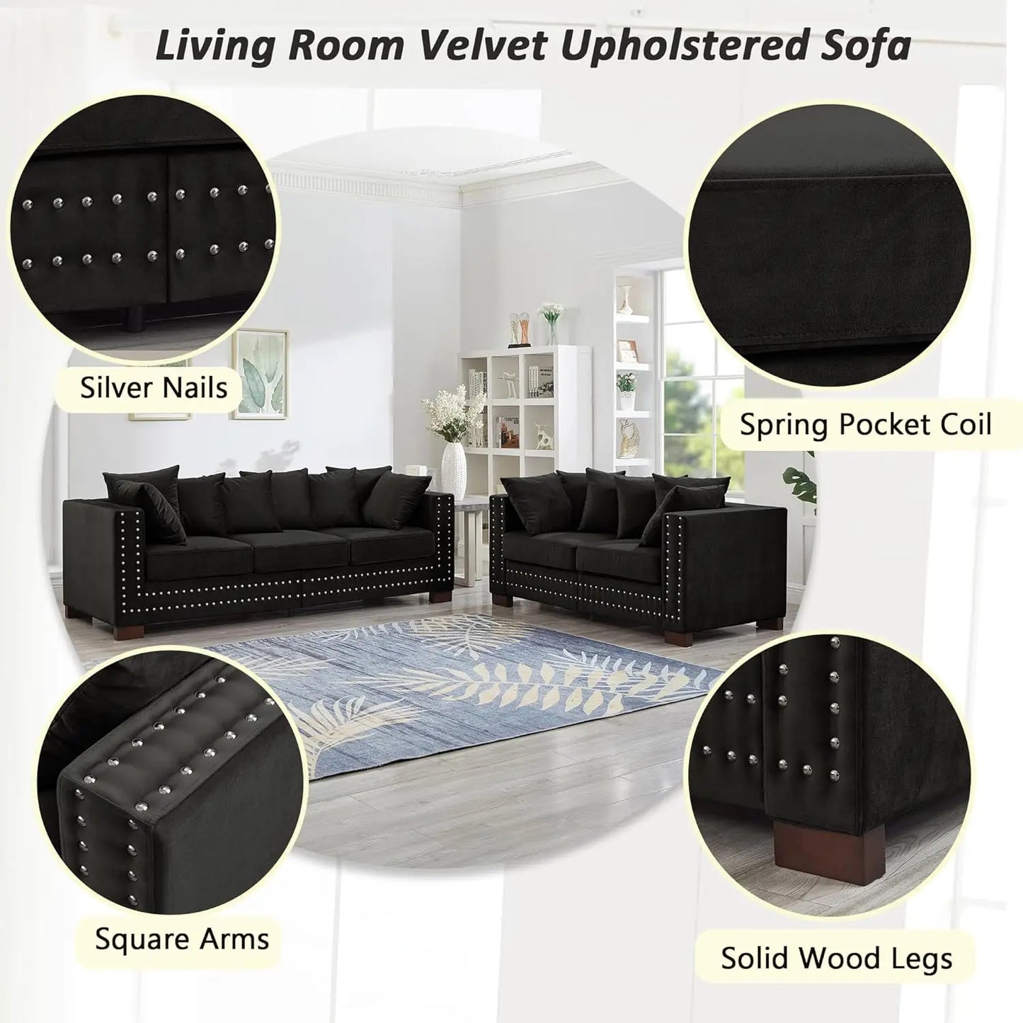 2-Piece Modern Velvet Upholstered Sofa Set