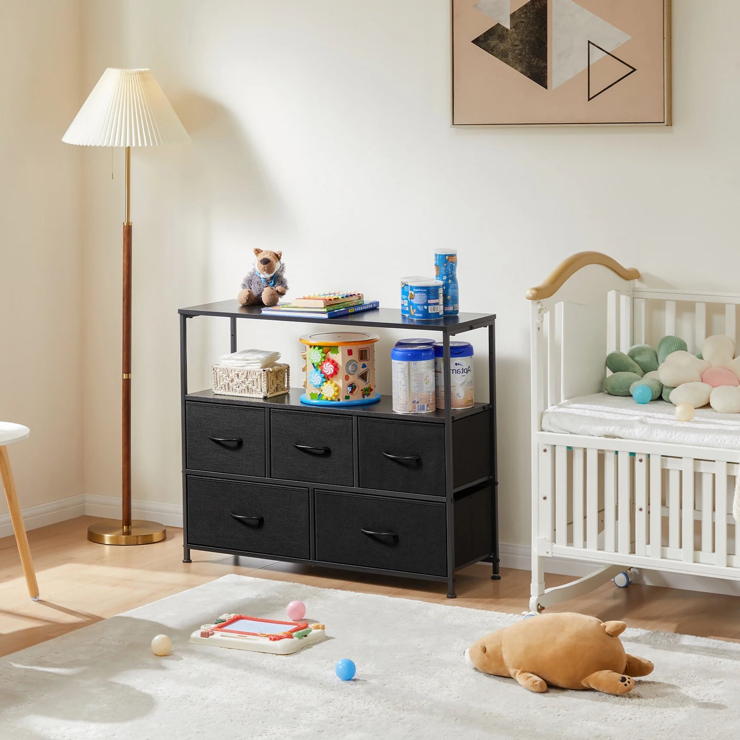 TV Stand Dresser for Bedroom with 5 Fabric Drawers