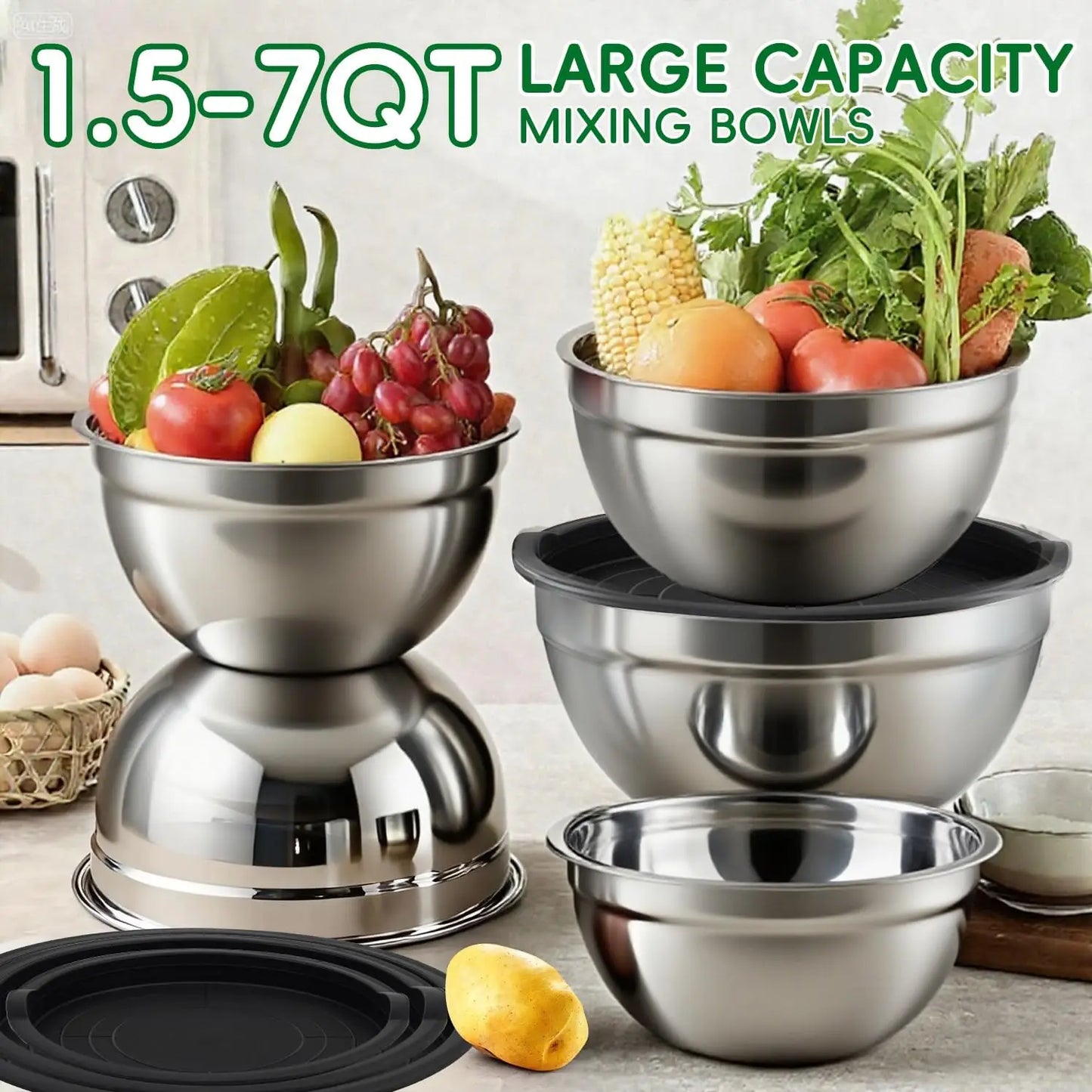 25-Piece Stainless Steel Mixing Bowls Set with Airtight Lids