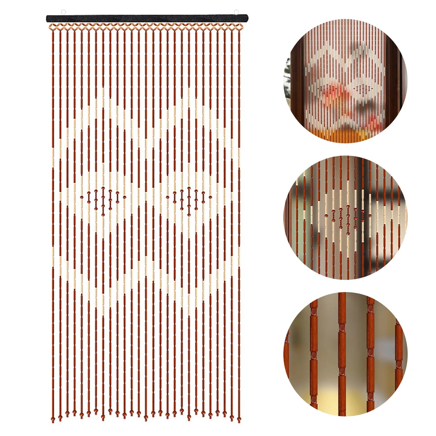 Natural Wood Bamboo Beaded Curtain