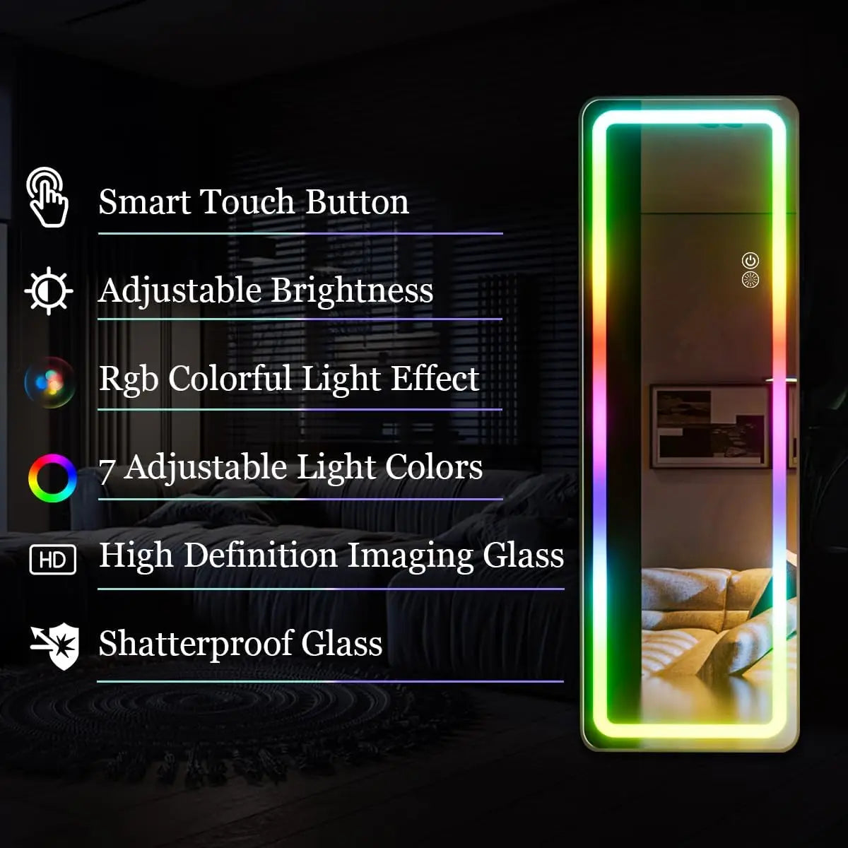 RGB Full Length Mirror With LED Lights